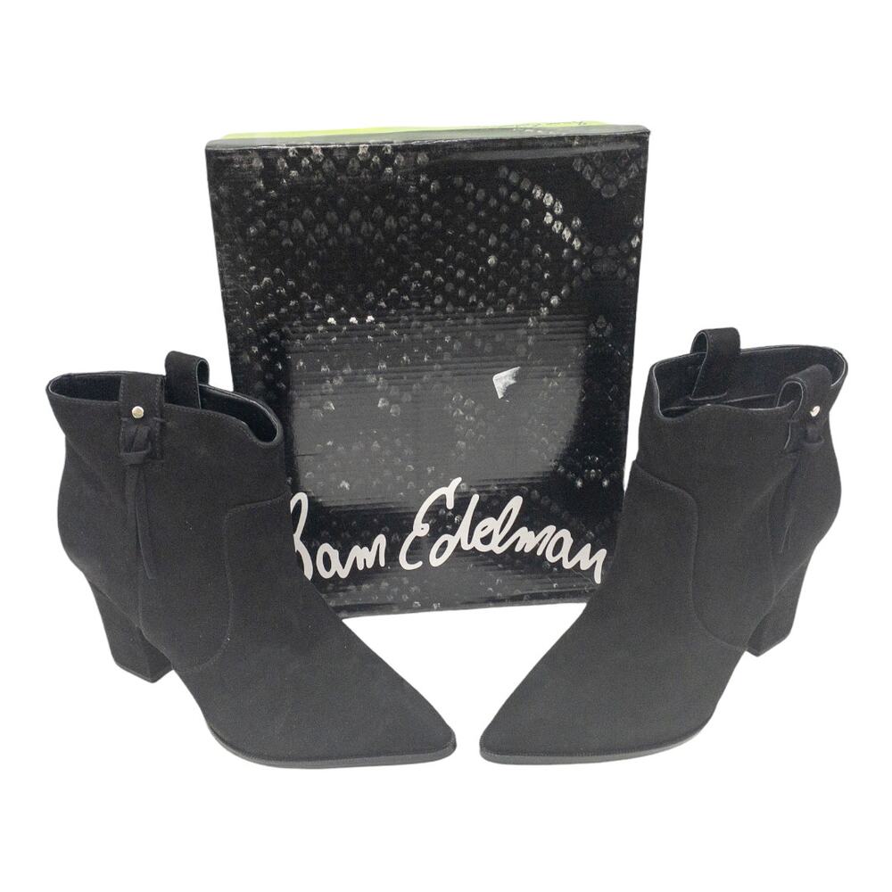 Sam Edelman Niomi Nubuck Leather Ankle Bootie Women's 8 Black Pointed Toe Heeled